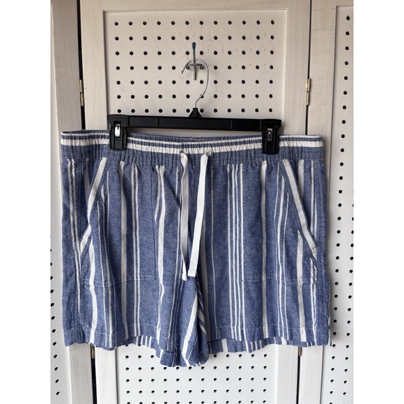 Nautica Pants - Nautica Women's‎ Lg Pull On Linen Viscose Drawstring Shorts Blue White Striped